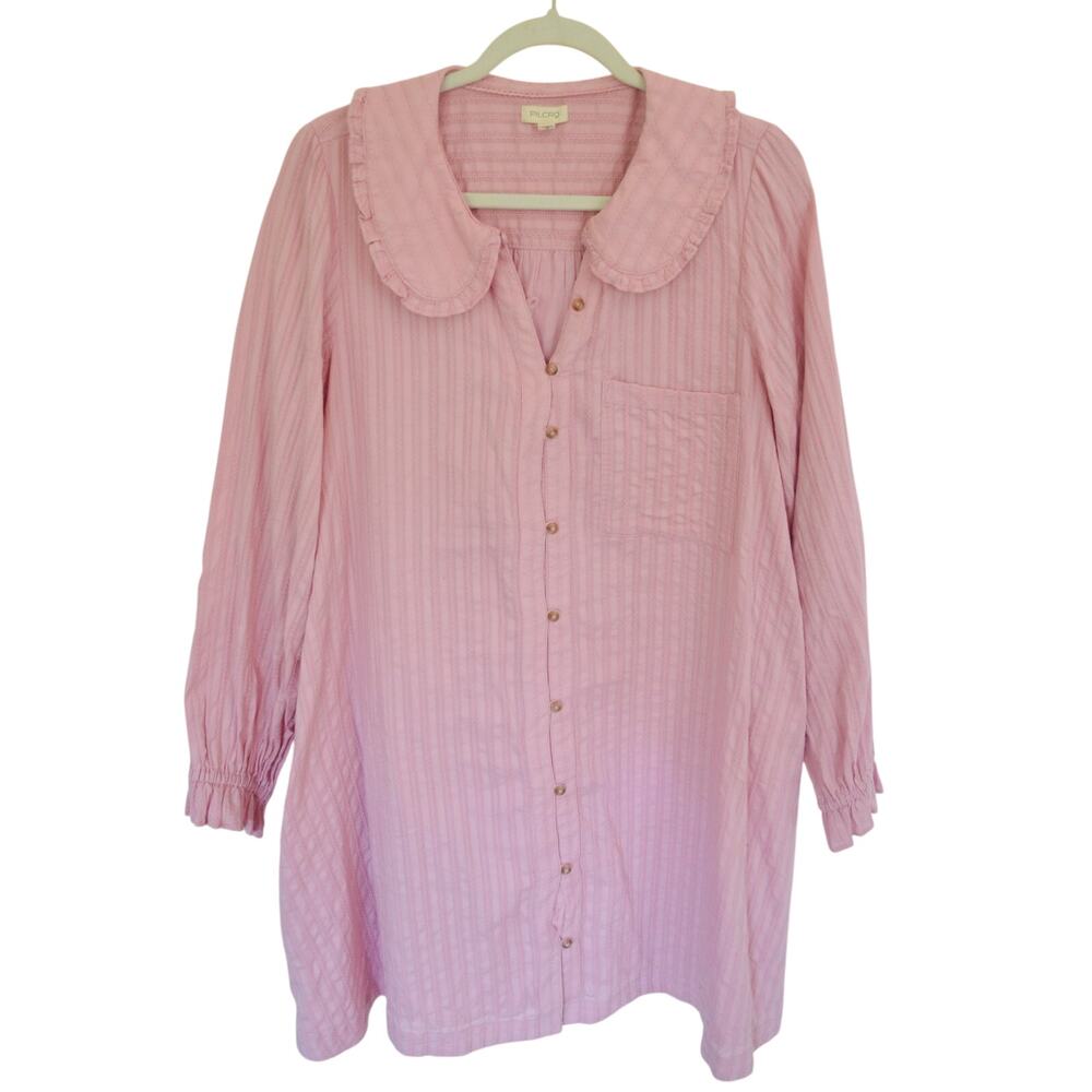 Anthropologie Pilcro Keira Mini Dress Pink Puff Sleeve Peter Pan Collar - Picture 3 of 7